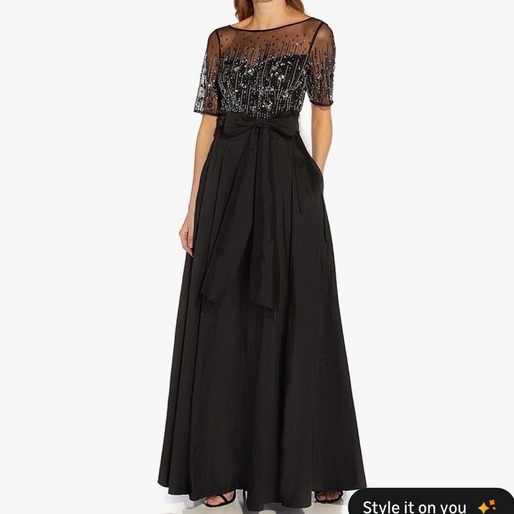ADRIANNA PAPELL  BEADED MESH & TAFFETA GOWN NWT size 6